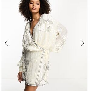 ASOS Designer sequin embellished mini dress with floral embellished artwork